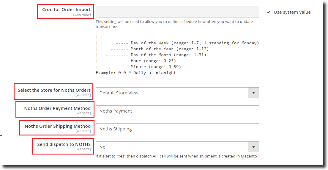 Not on the high street (NOTHS) cron settings
