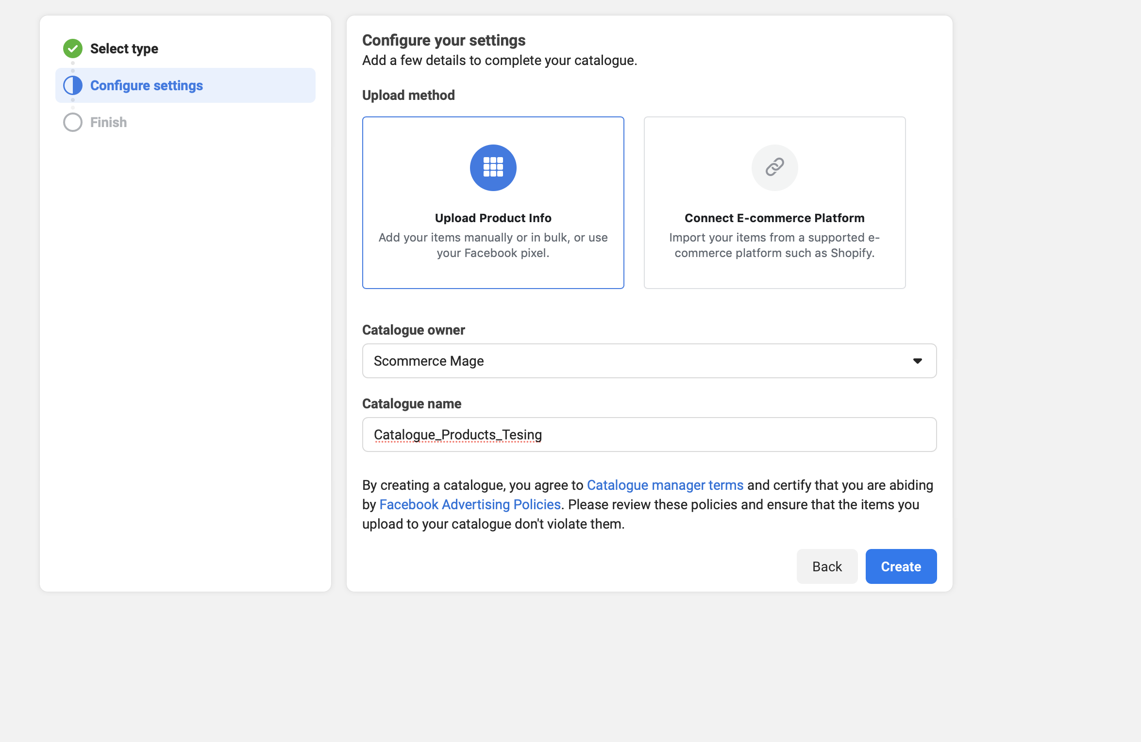 Facebook Catalogue Configure Settings