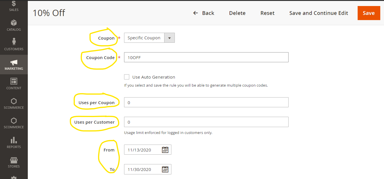 Magento 2 create coupon code
