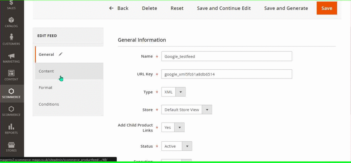 Maegnto 2 feed content settings