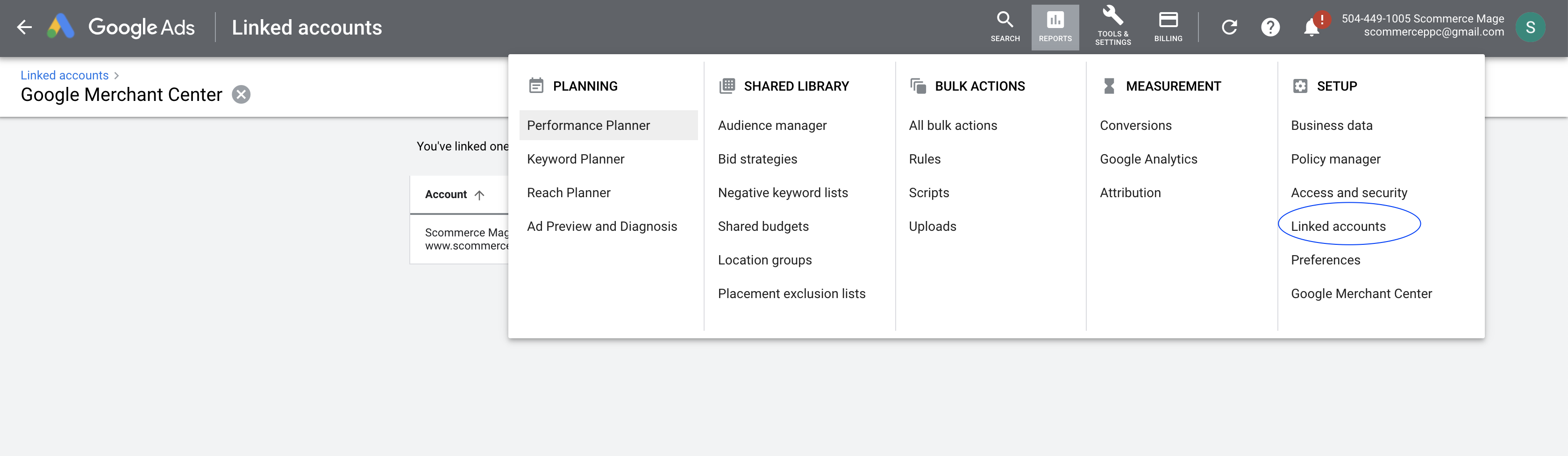 Google AdWords Linked Accounts