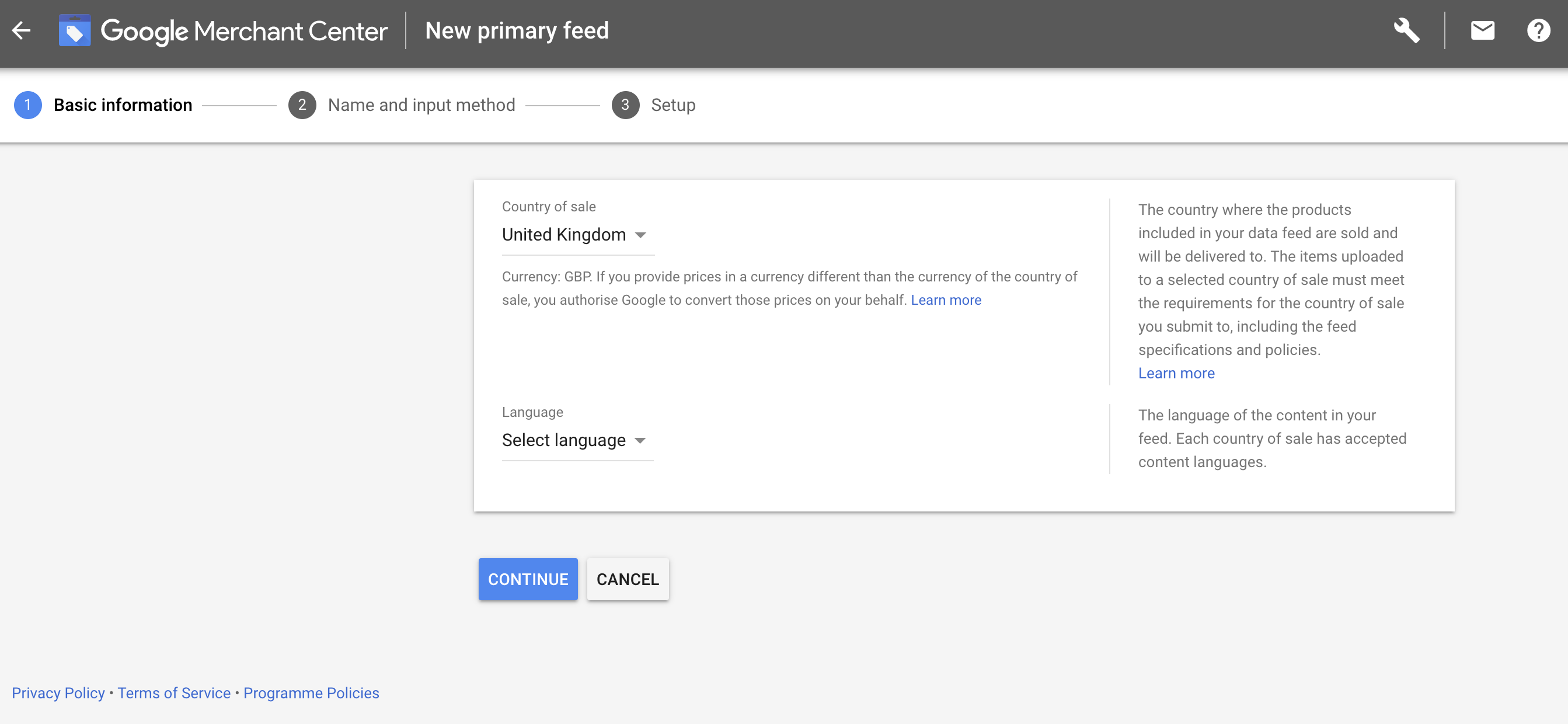Google New primary feed