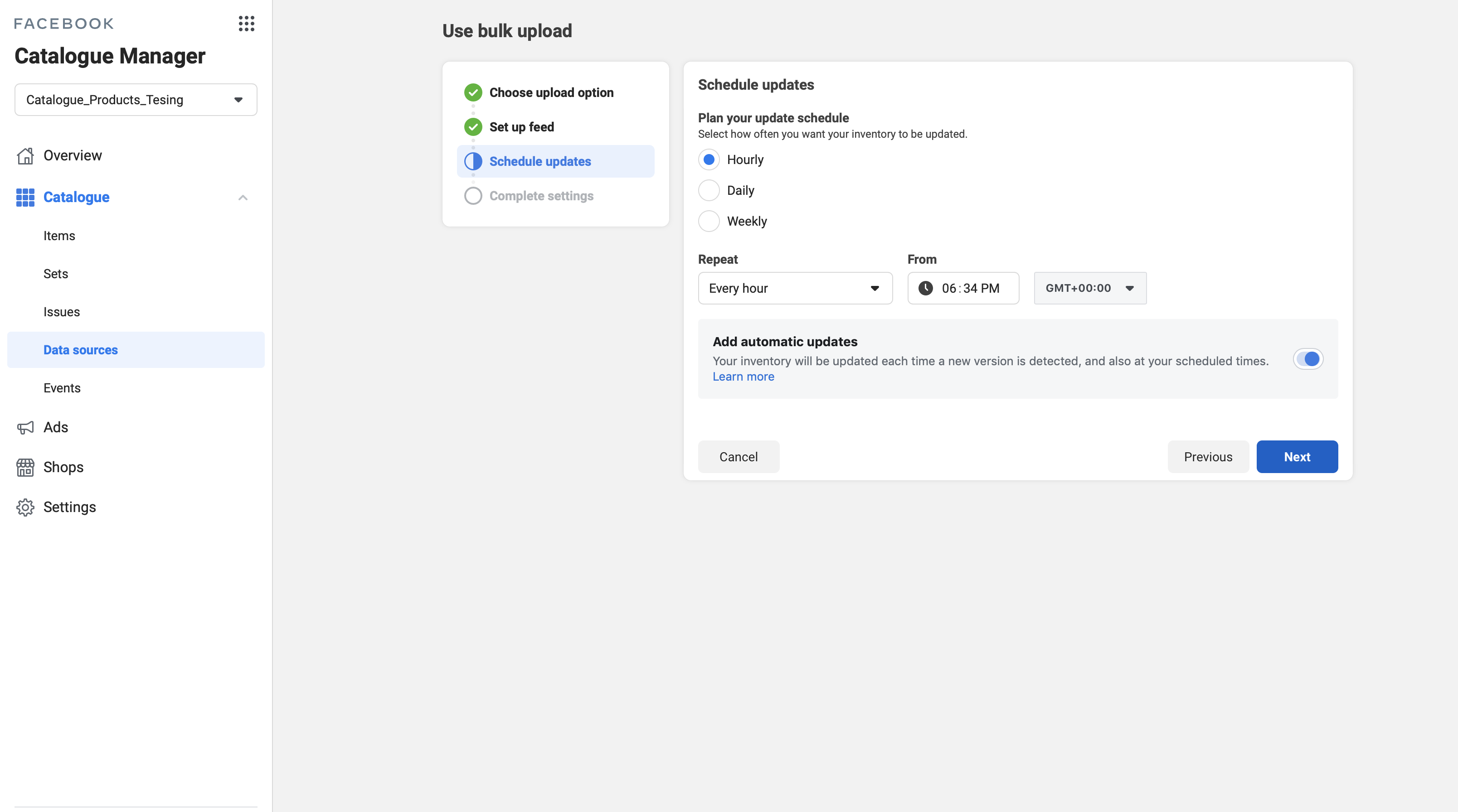 Facebook Scheduled feed options