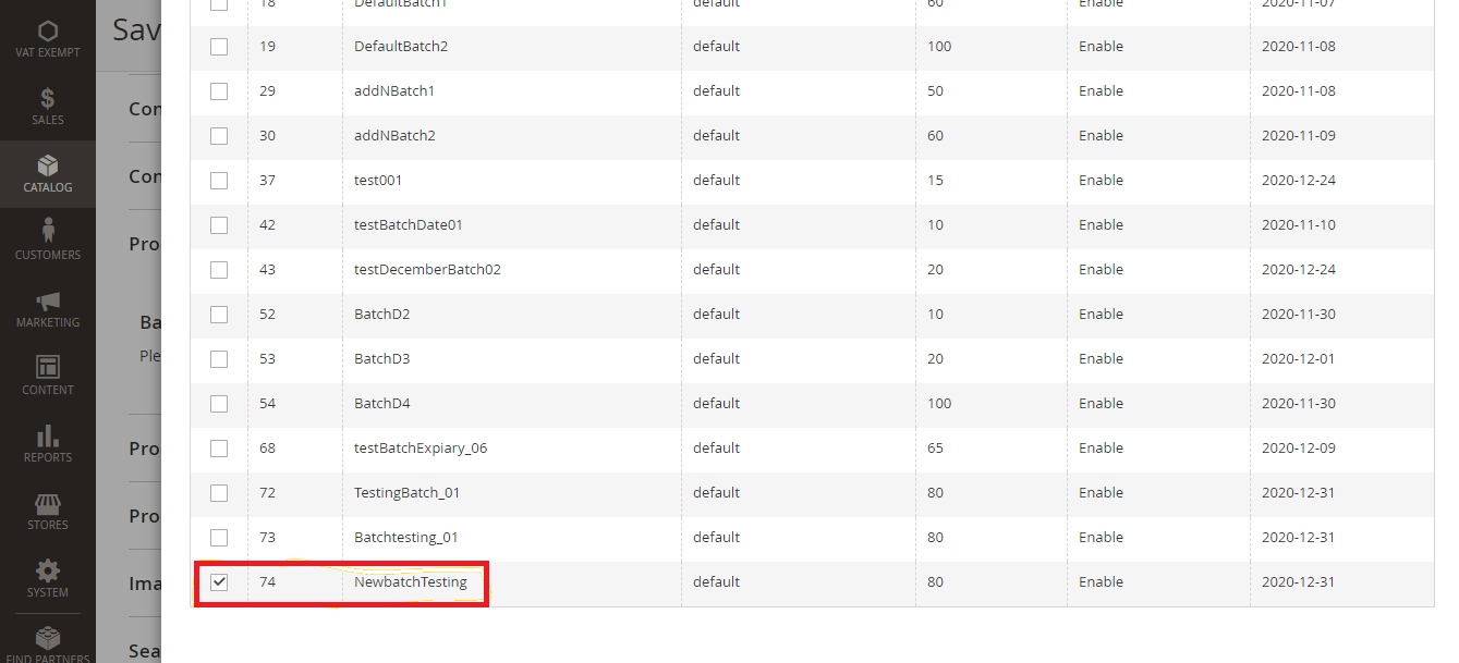 product batches list