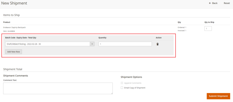 Batch selection during shipment