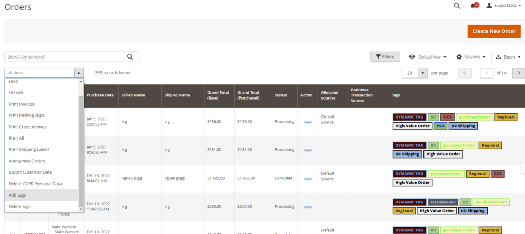 Magento 2 Order Tagger: Add static tag