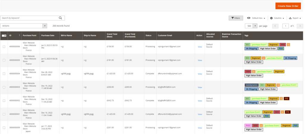Magento 2 Order Tagger: Sales order grid