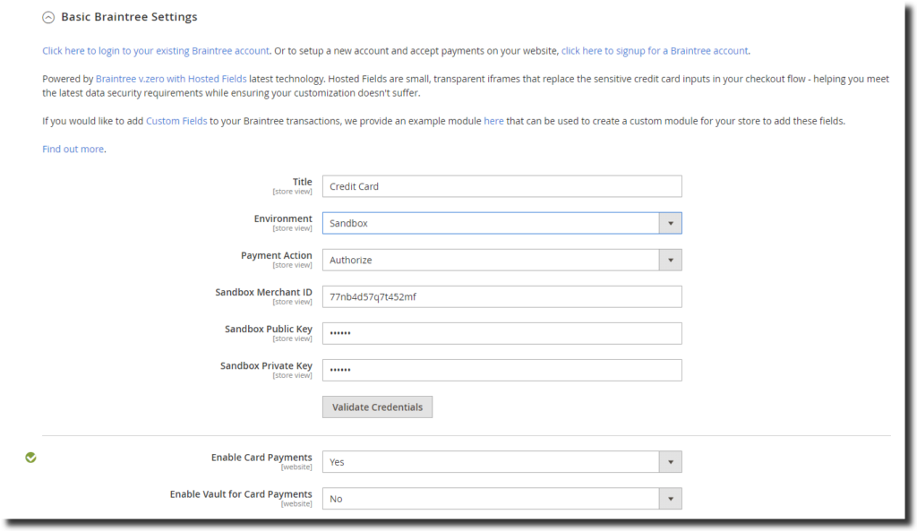 setup Braintree in Magento 2 : Basic Settings