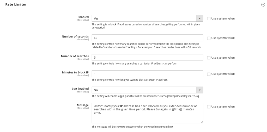 Magento 2 rate limiter