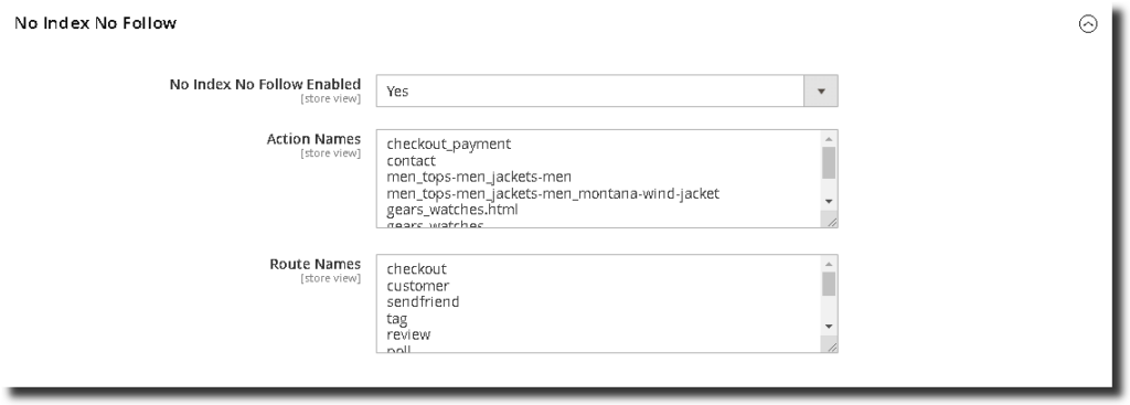 No Index No follow Canonical URL Config