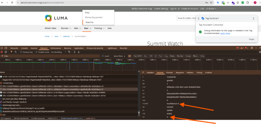 Microsoft Bing Consent Mode on Magento 2 : Granted