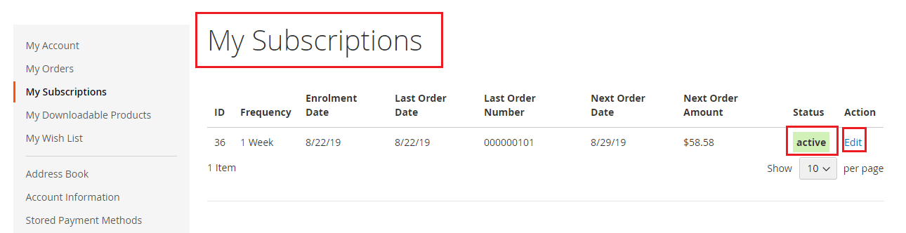Front-end - Subscription Details Section Under My Accounts