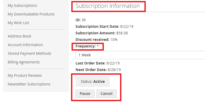Front-end - Subscription Information Available Under My Accounts Section