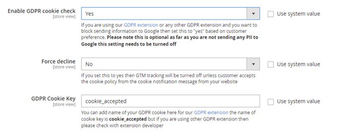 GTM GDPR settings