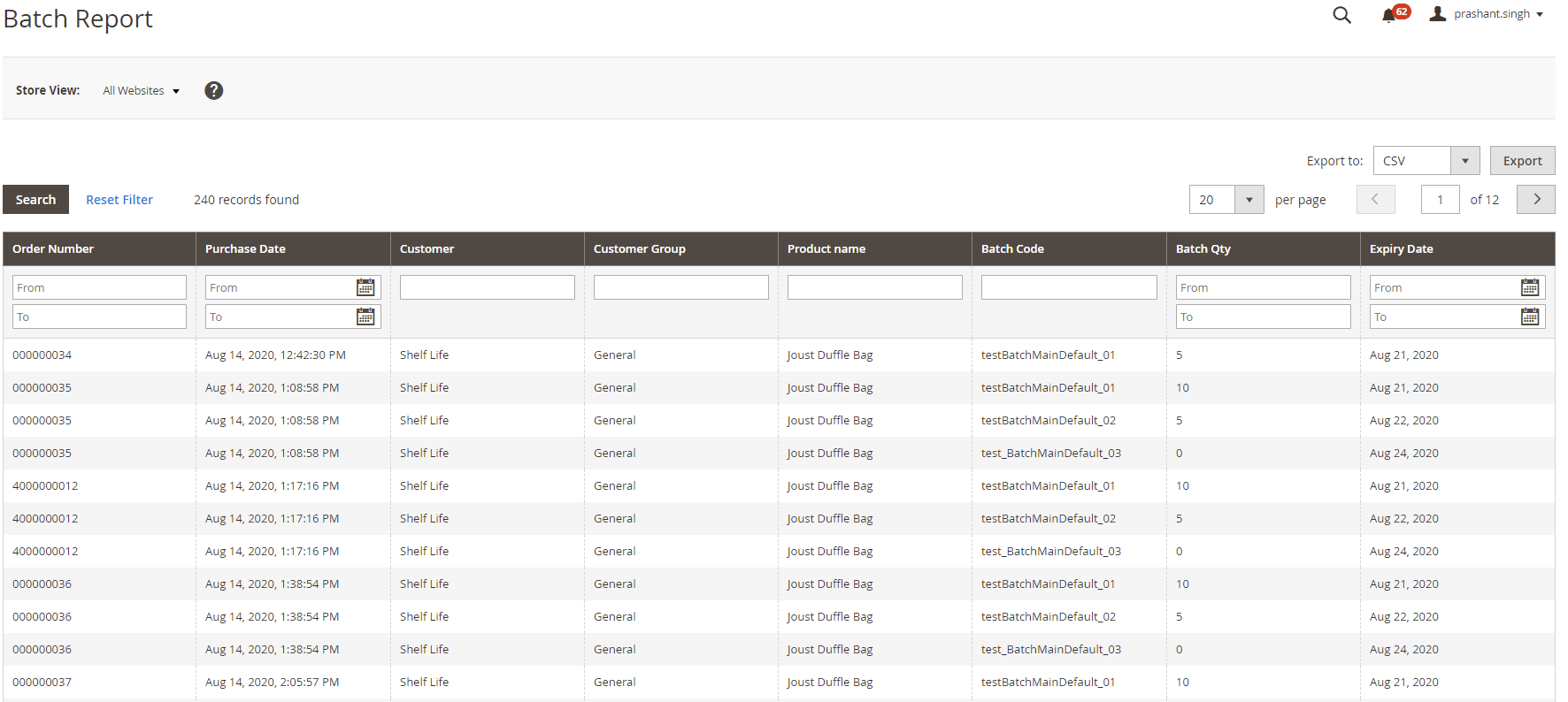 product batch report