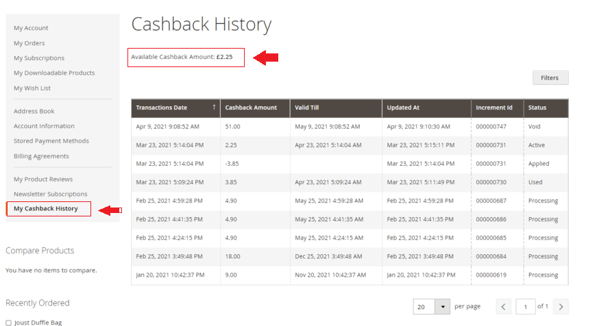 cashback qualifying message