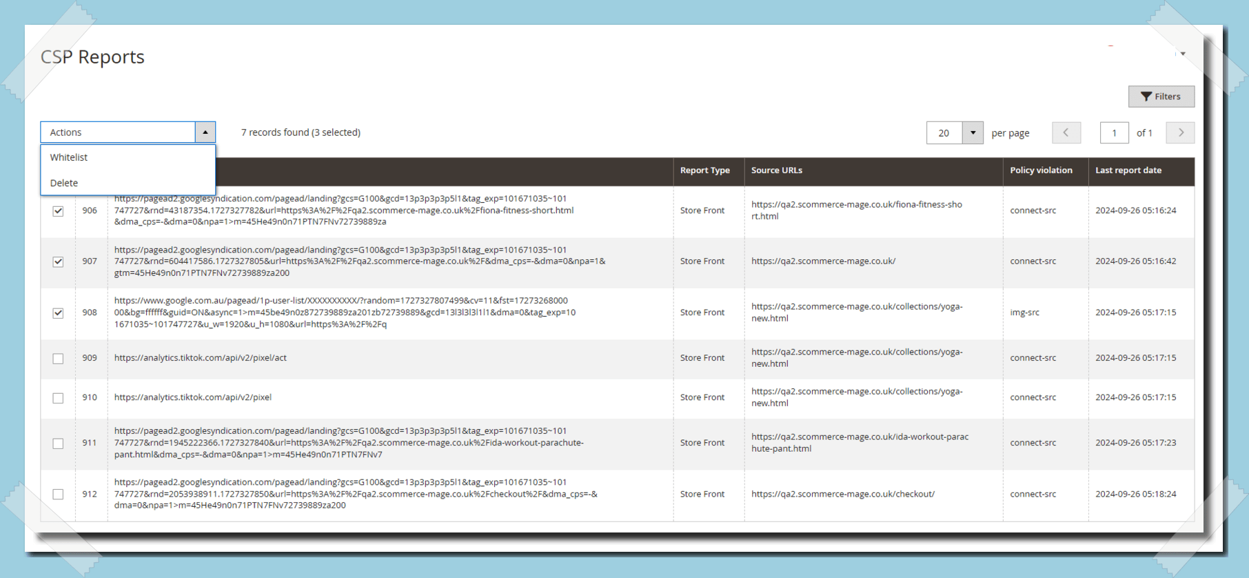 Magento 2 CSP Reports Grid