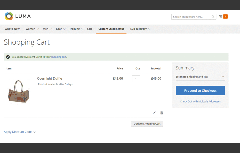 custom stock status supported pages