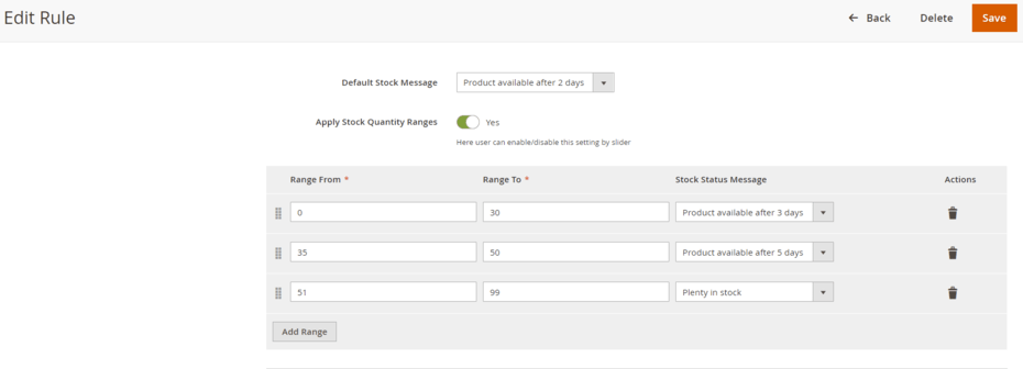 Custom stock status add stock quantity configuration