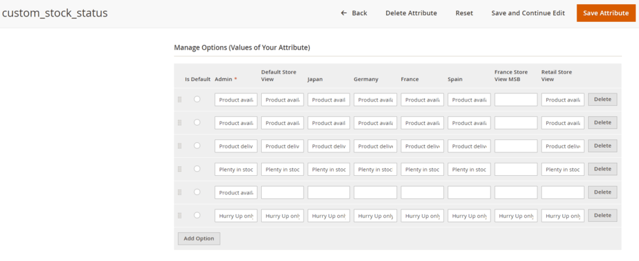 Custom stock status add status
