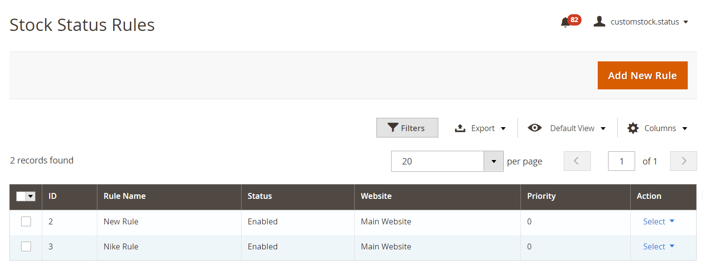 Add new custom stock status rule