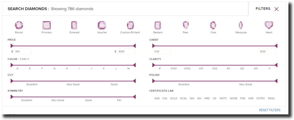 Diamond search filters