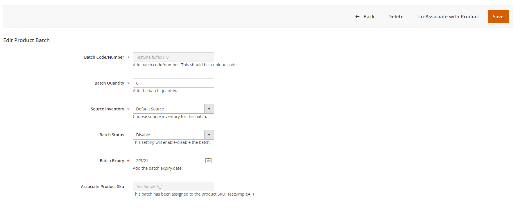 disable product batch