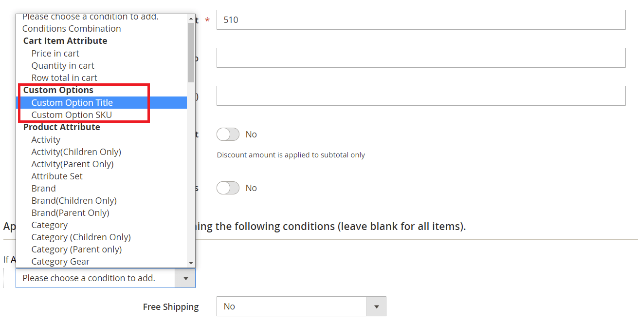 select custom option